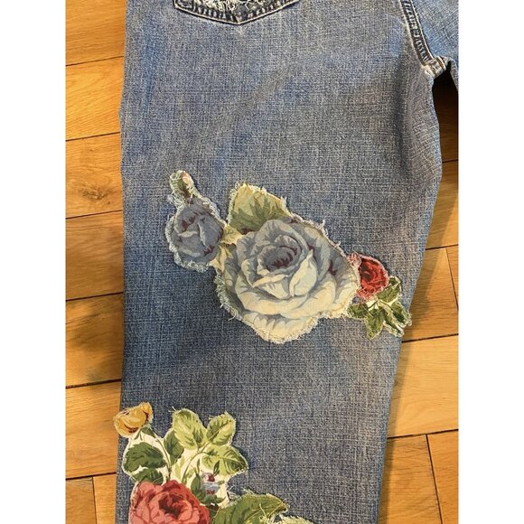 OOAK SAVED JEANS REFASHIONED UPCYCLED PATCHED DISTRESSED WASHED AND FRINGED 16A - Picture 11 of 16